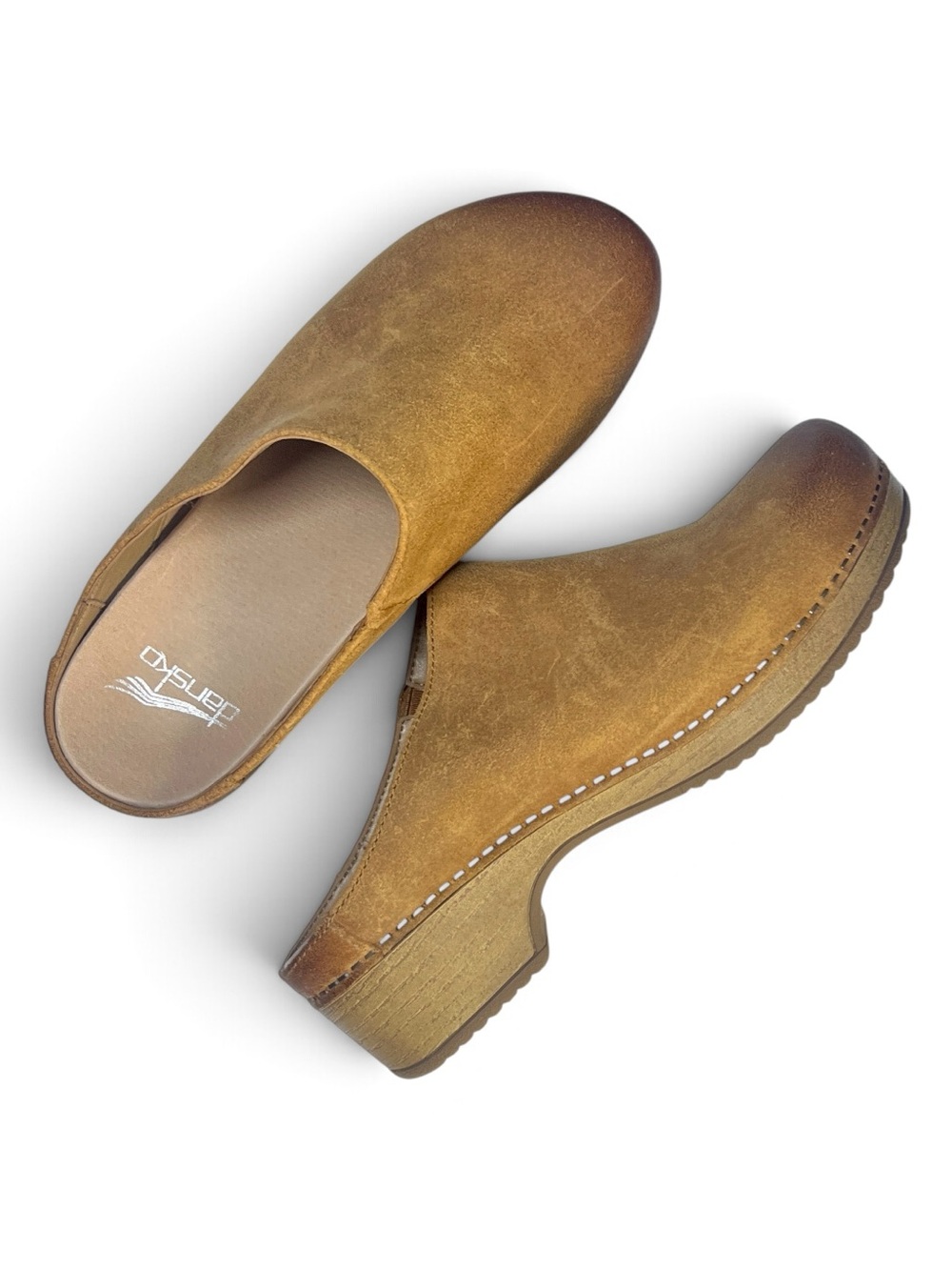 Dansko Women’s Mariella Distressed Brown Leather Clog Mules, 38, New